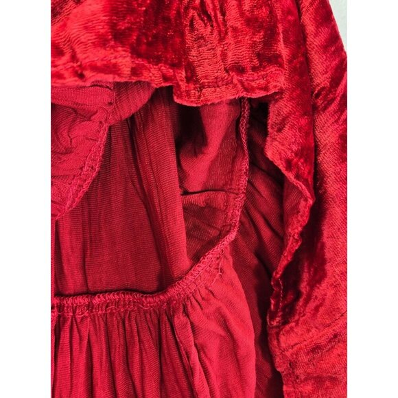Vtg Broomstick Skirt Red Mini Velvet Tiered Western L Star of India Boho Cowgirl - Picture 5 of 10